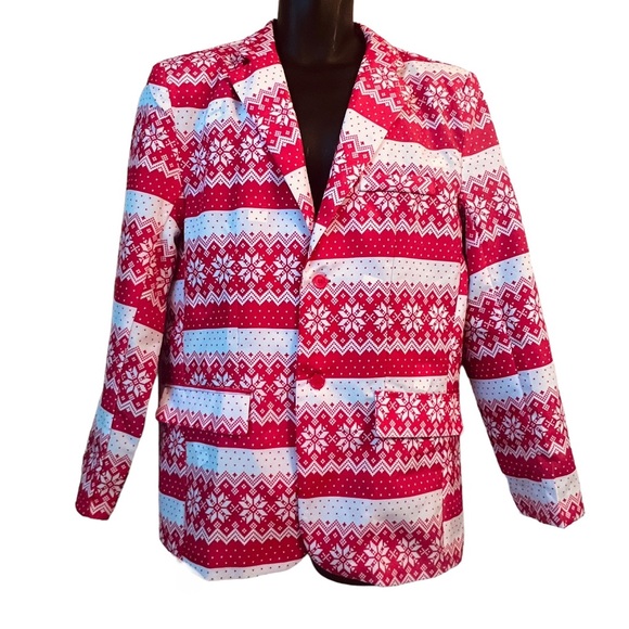 Life of the Party Ugly Christmas Blazer Jacket Red White Size Medium - Picture 1 of 6